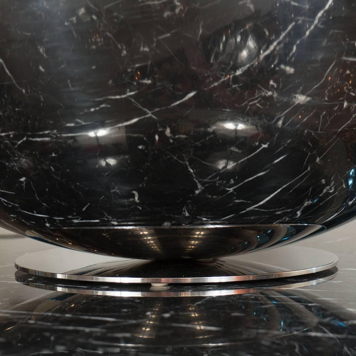 Italian Spherical Bisected Polished Nickel and Lucite Sculpture