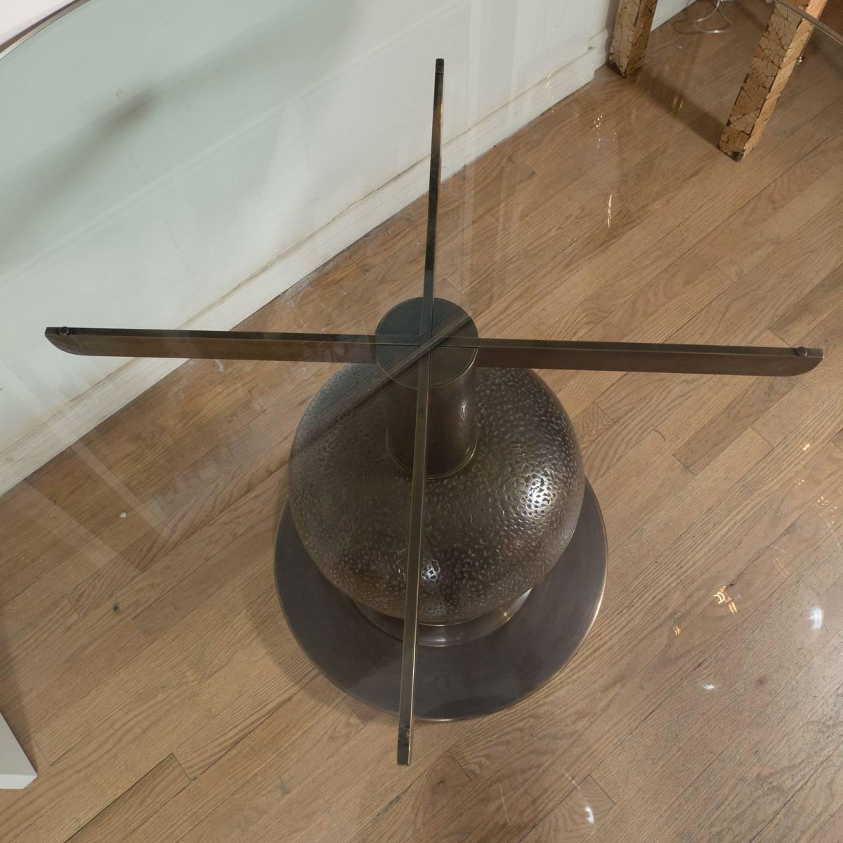 Mid-Century Modern Circular Patinated and Repoussed Bronze Center Table