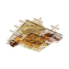 Vintage Square Clear and Amber Textured Glass Flush Mount