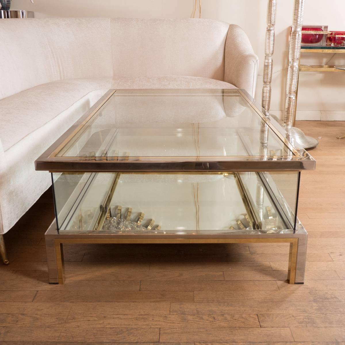 Italian Rectangular Brass, Nickel and Glass Coffee Table