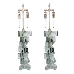 Pair of Stacked Glass Fragment Table Lamps 1
