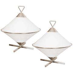 Pair of Unusual Frosted Glass Lamps 4
