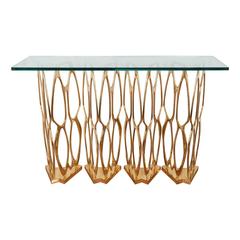 Sculptural Openwork Brass Console Table Sculptural Openwork Brass Console Table