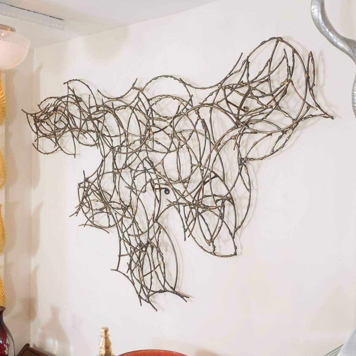 Mid-Century Modern Abstract Brass Wire Wall Sculpture