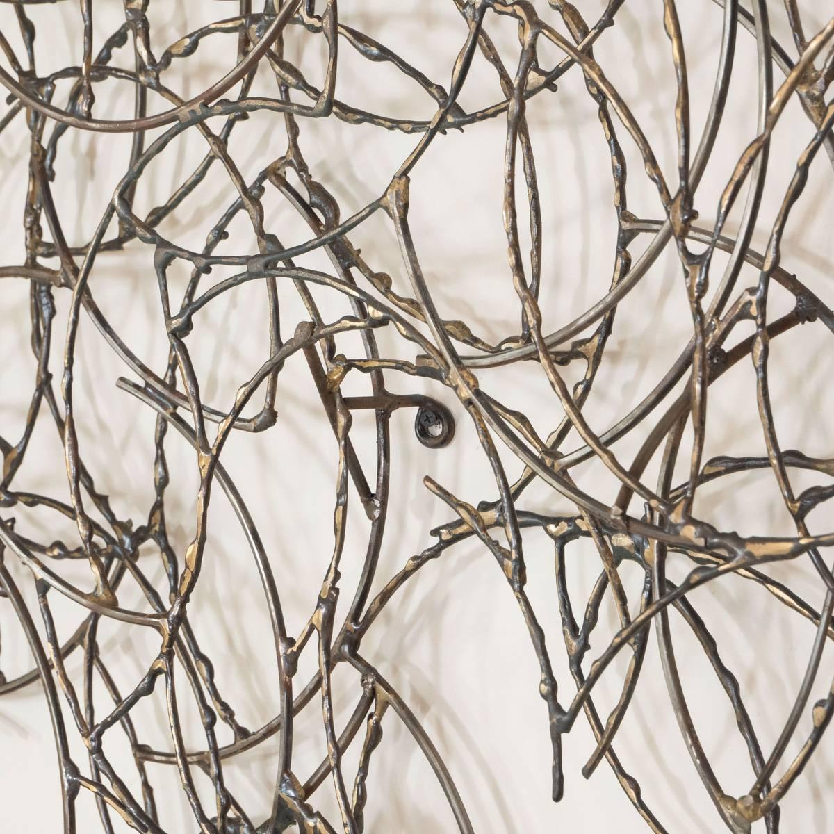 North American Abstract Brass Wire Wall Sculpture