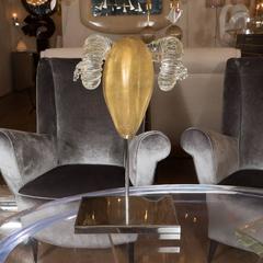 Gold and Clear Murano Glass Ram Head Sculpture