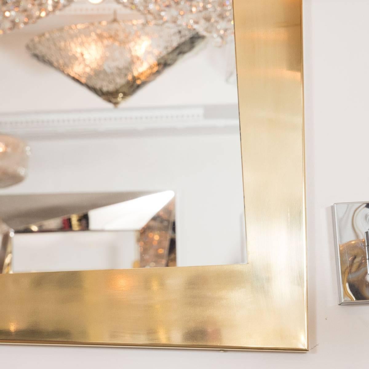 Mid-Century Modern Brass Trapezoidal Mirror