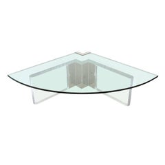 Wedge Form Lucite and Glass Coffee Table with Chrome Details
