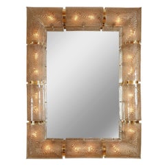 Rectangular Illuminated Mirror with Textured Glass Surround