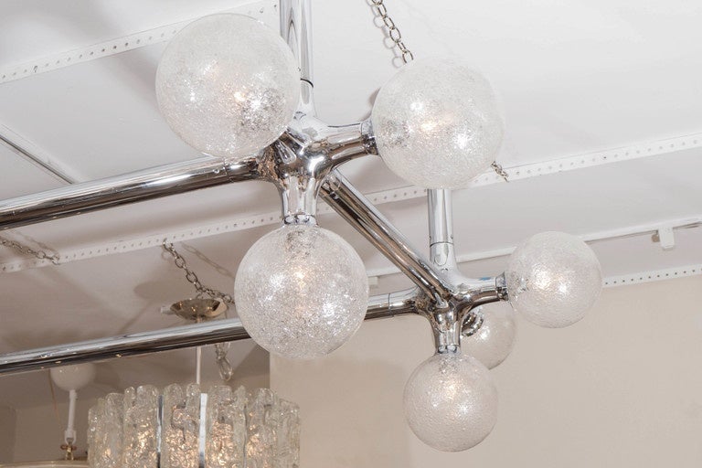 Large Chrome Grid Form Chandelier with Clear Glass Globes In Good Condition In New York, NY