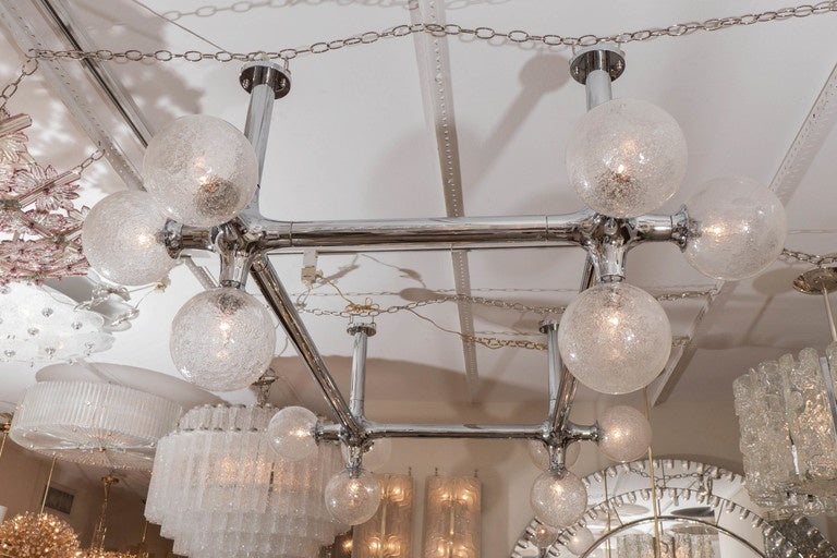 Large Chrome Grid Form Chandelier with Clear Glass Globes 3