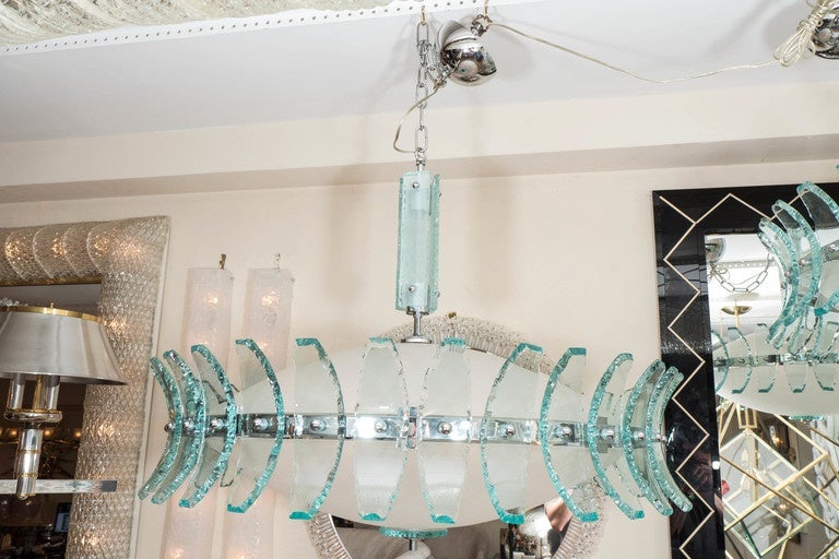 Mid-Century Modern Large-Scale Frosted Glass Chandelier