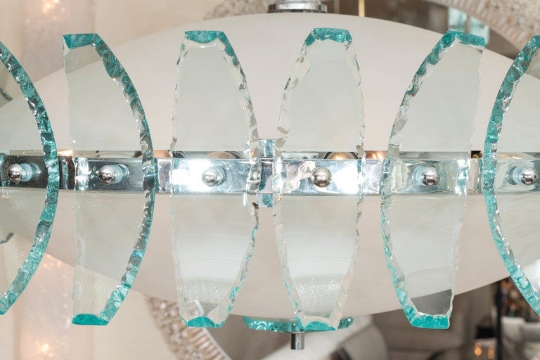 Large-Scale Frosted Glass Chandelier In Good Condition In New York, NY