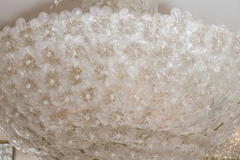 Mid-Century Modern Dome Form Ceiling Fixture Composed of Clear and Frosted Glass Flowers