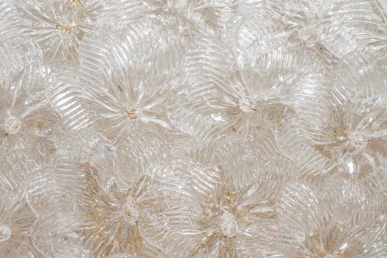 Dome Form Ceiling Fixture Composed of Clear and Frosted Glass Flowers In Good Condition In New York, NY