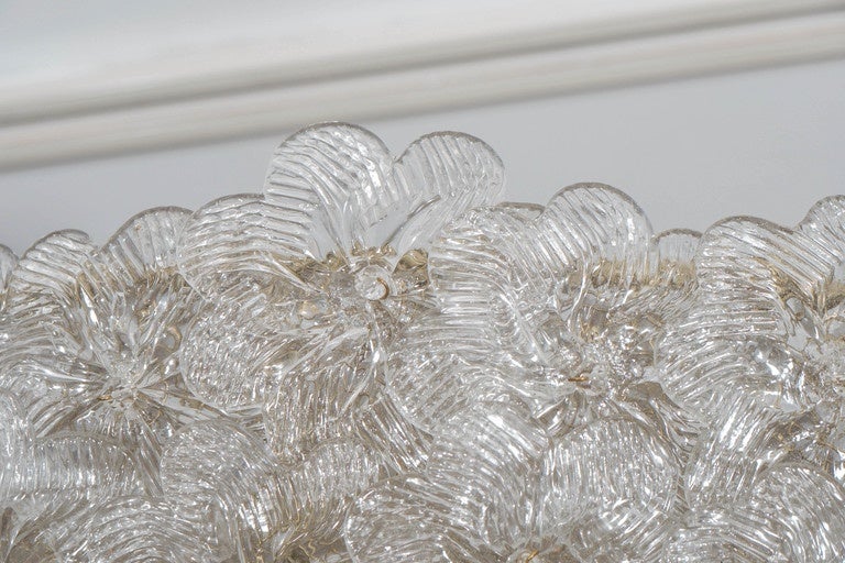 Mid-20th Century Dome Form Ceiling Fixture Composed of Clear and Frosted Glass Flowers