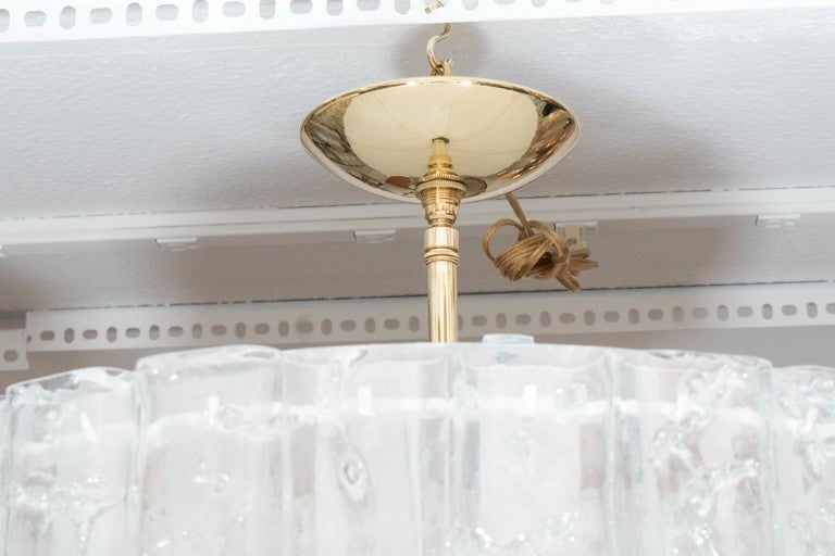 Mid-Century Modern Two-Tier Molded Glass Element Chandeliers Attributed to Doria
