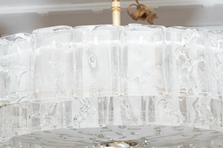 German Two-Tier Molded Glass Element Chandeliers Attributed to Doria