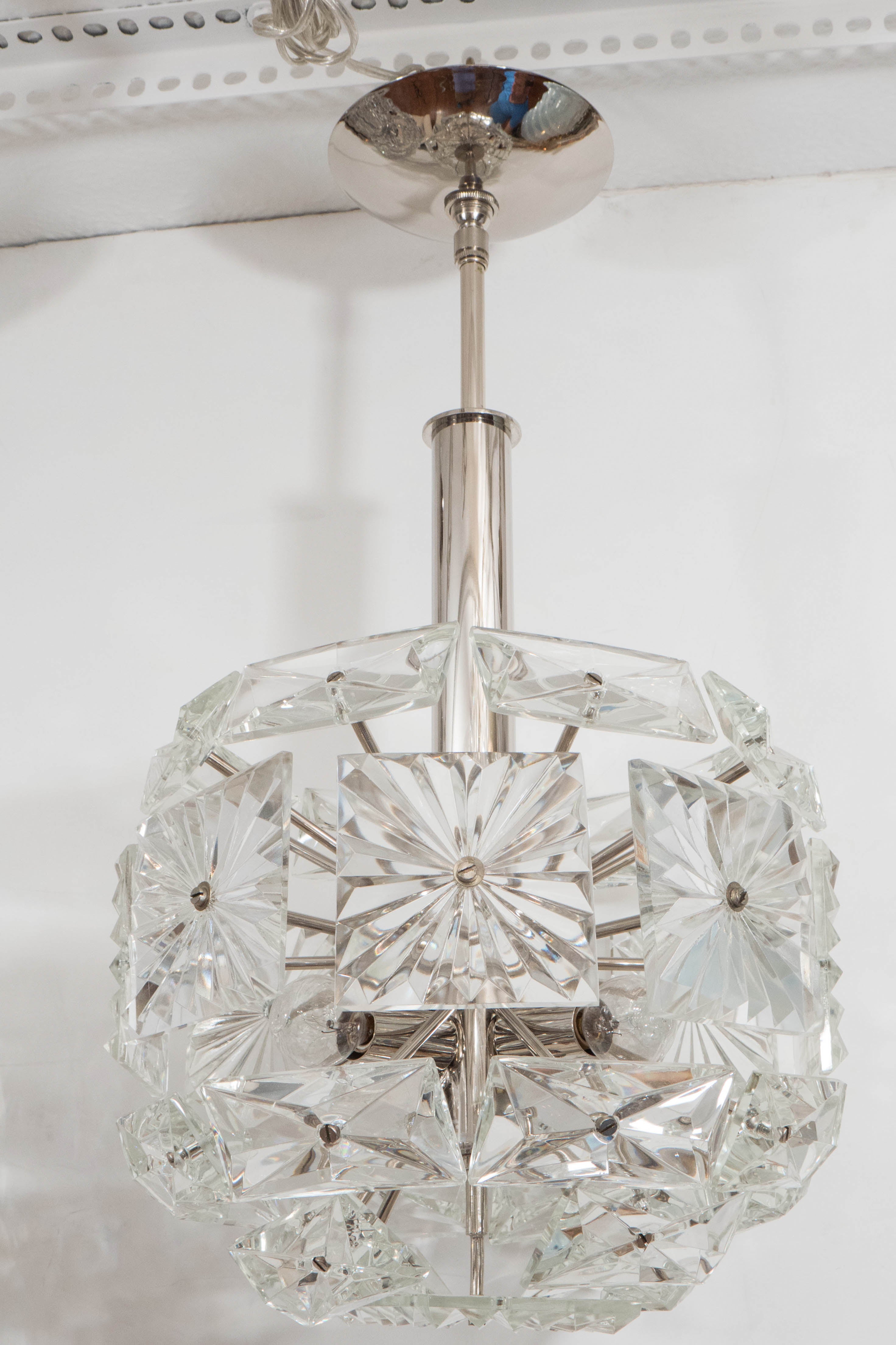Chrome Pendant Ceiling Fixture with Faceted Glass Elements by Kalmar