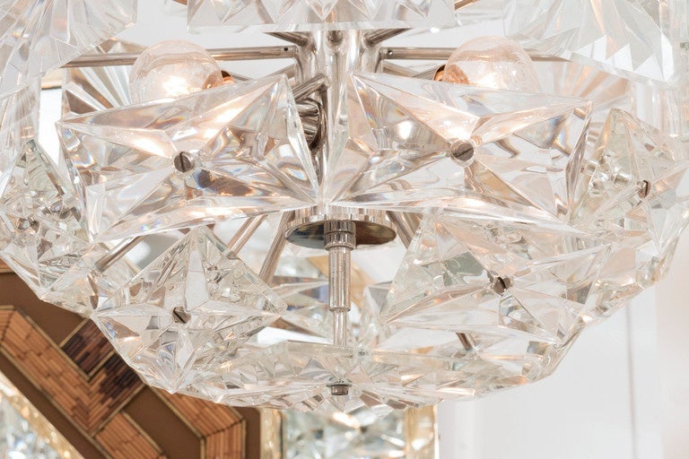 Austrian Chrome Pendant Ceiling Fixture with Faceted Glass Elements by Kalmar