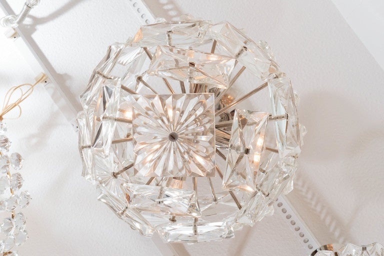 Mid-20th Century Chrome Pendant Ceiling Fixture with Faceted Glass Elements by Kalmar