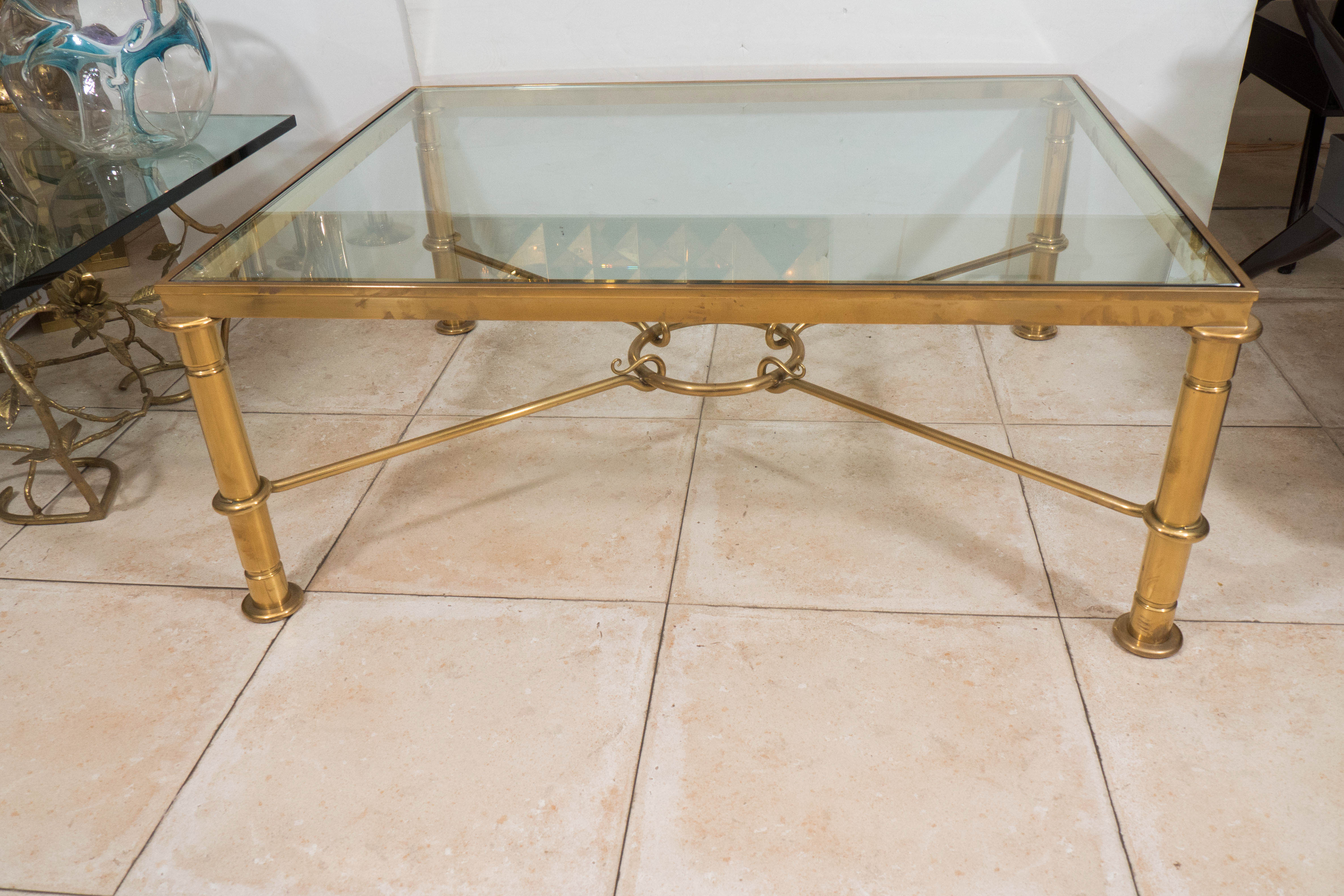 Italian Brass coffee table with cross bar design