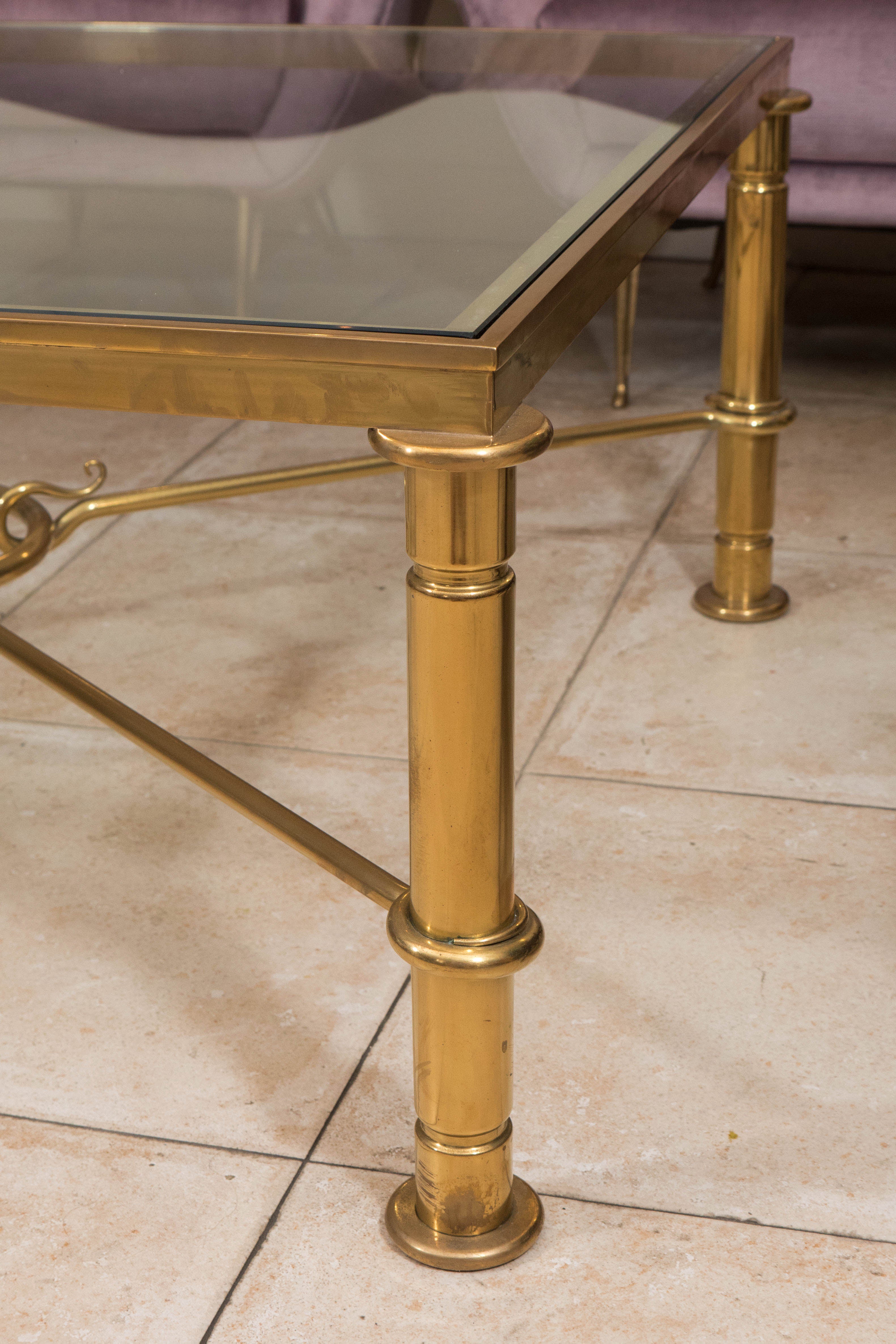 Mid-20th Century Brass coffee table with cross bar design