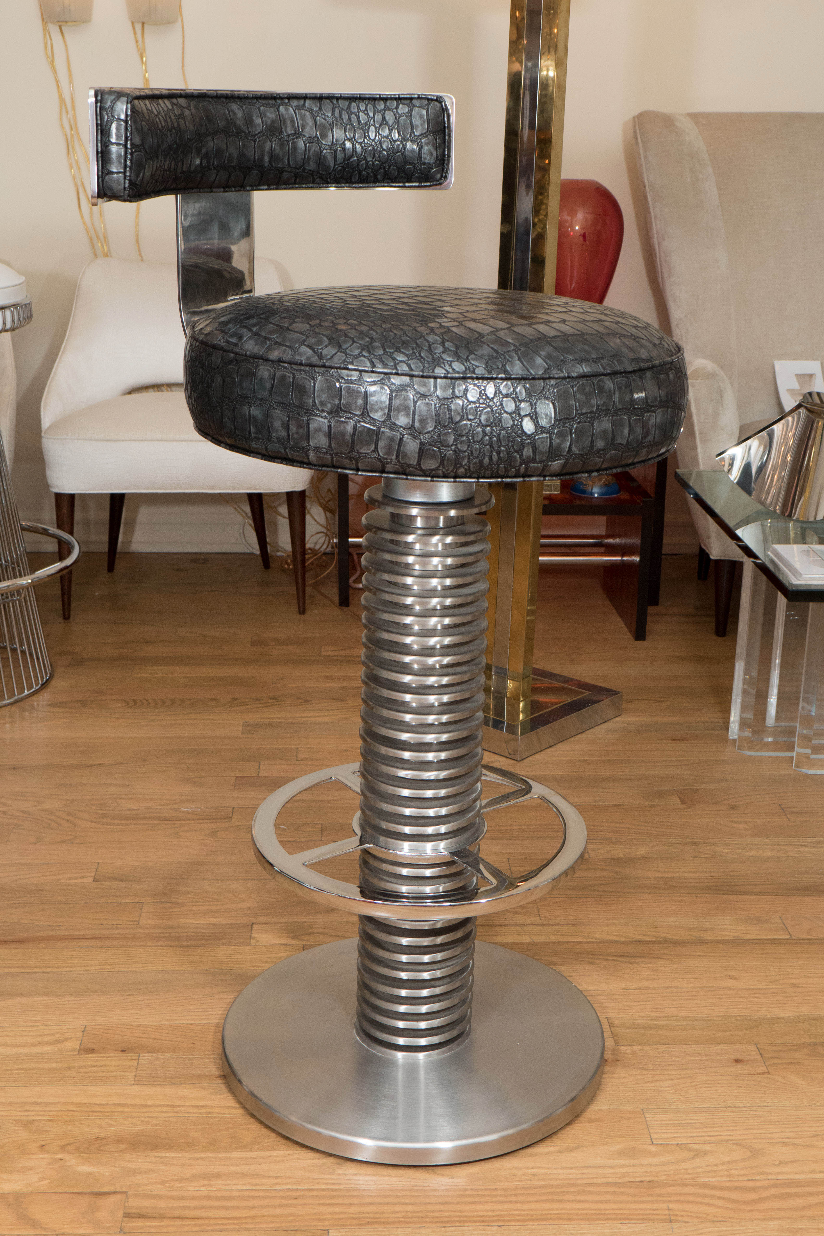 Trio of Polished Nickel Bar Stools In Good Condition In New York, NY
