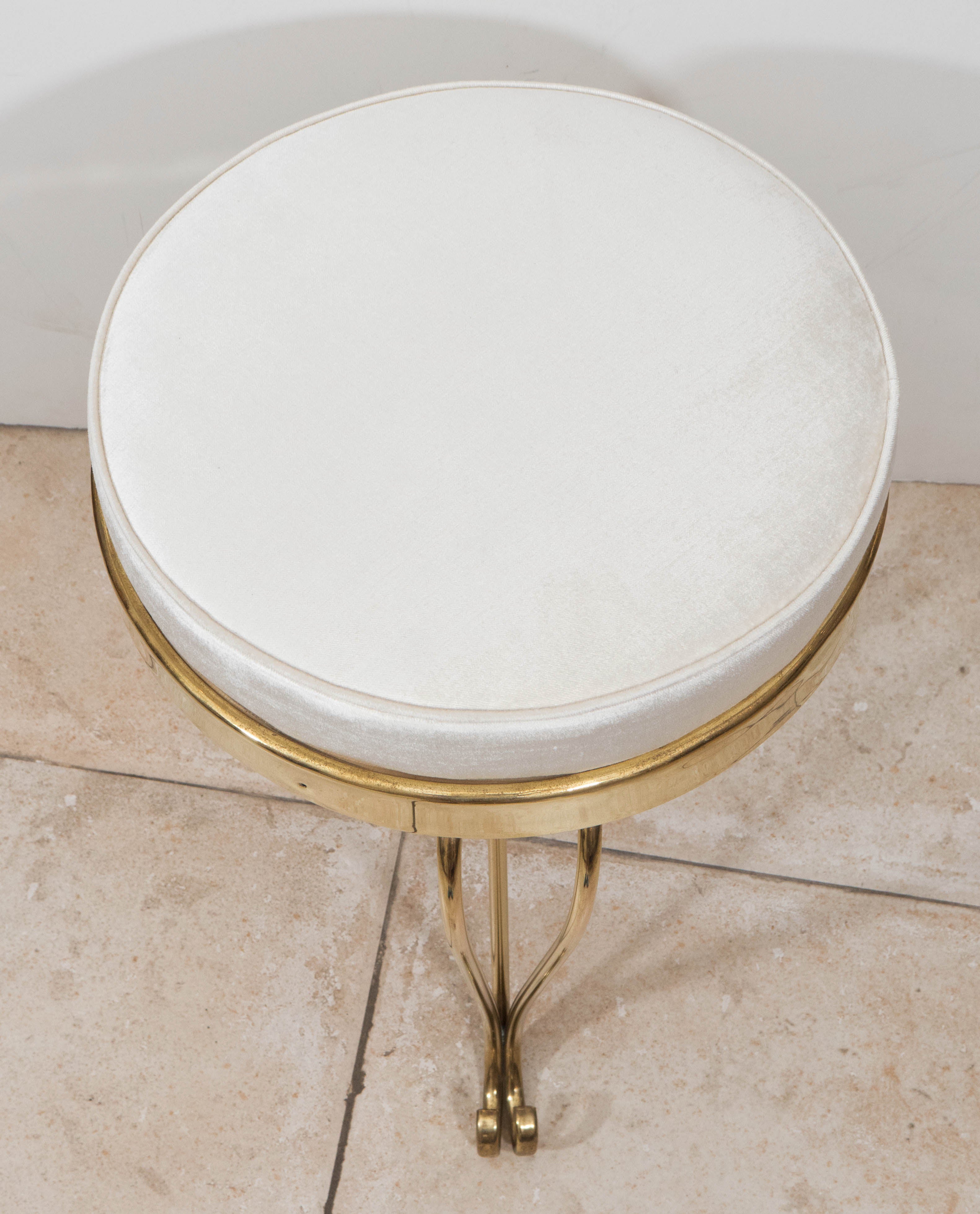Mid-20th Century Pair of Petite Round Upholstered Stools