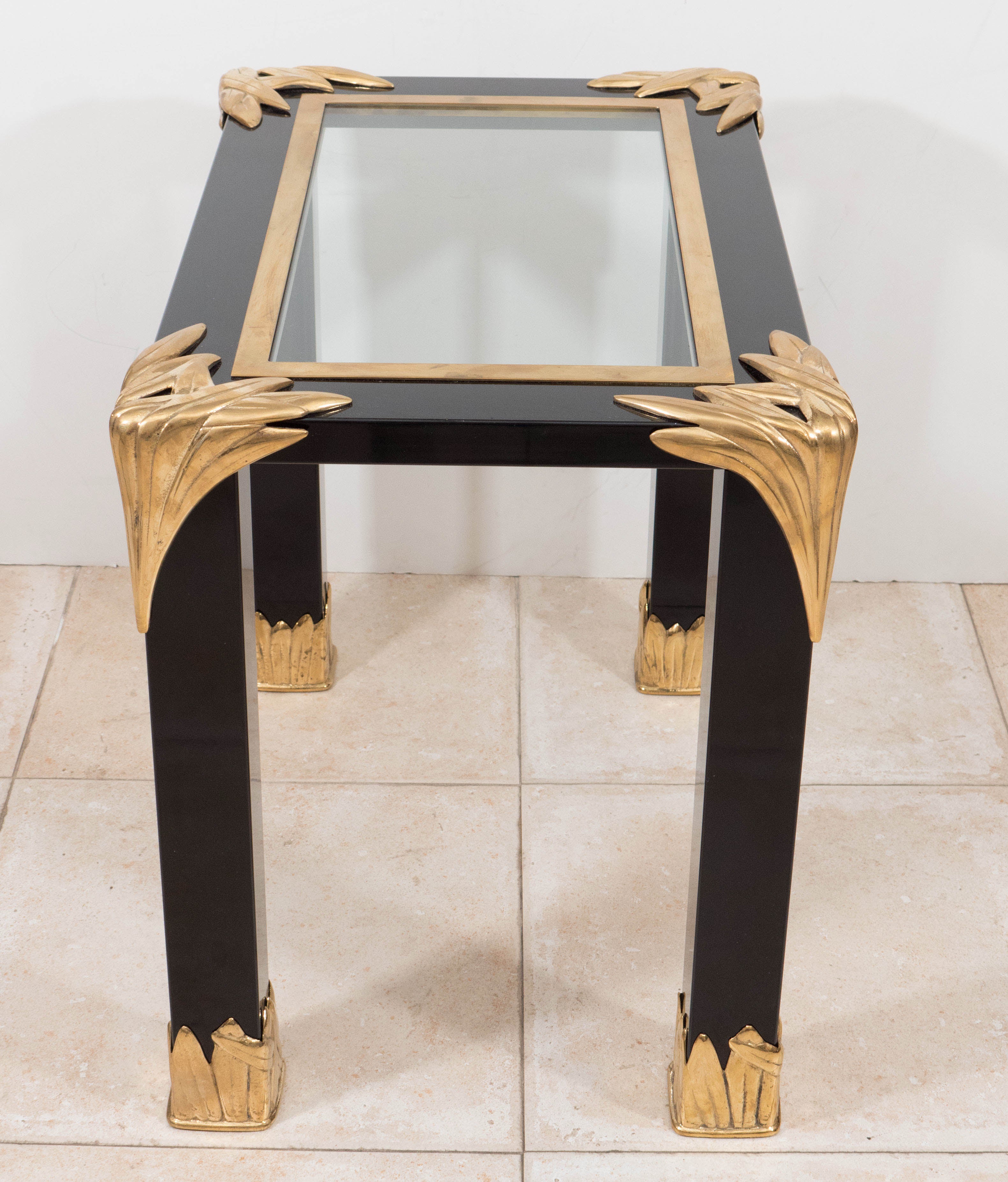 Mid-20th Century Pair of Black Lacquered Wood and Glass Side Tables