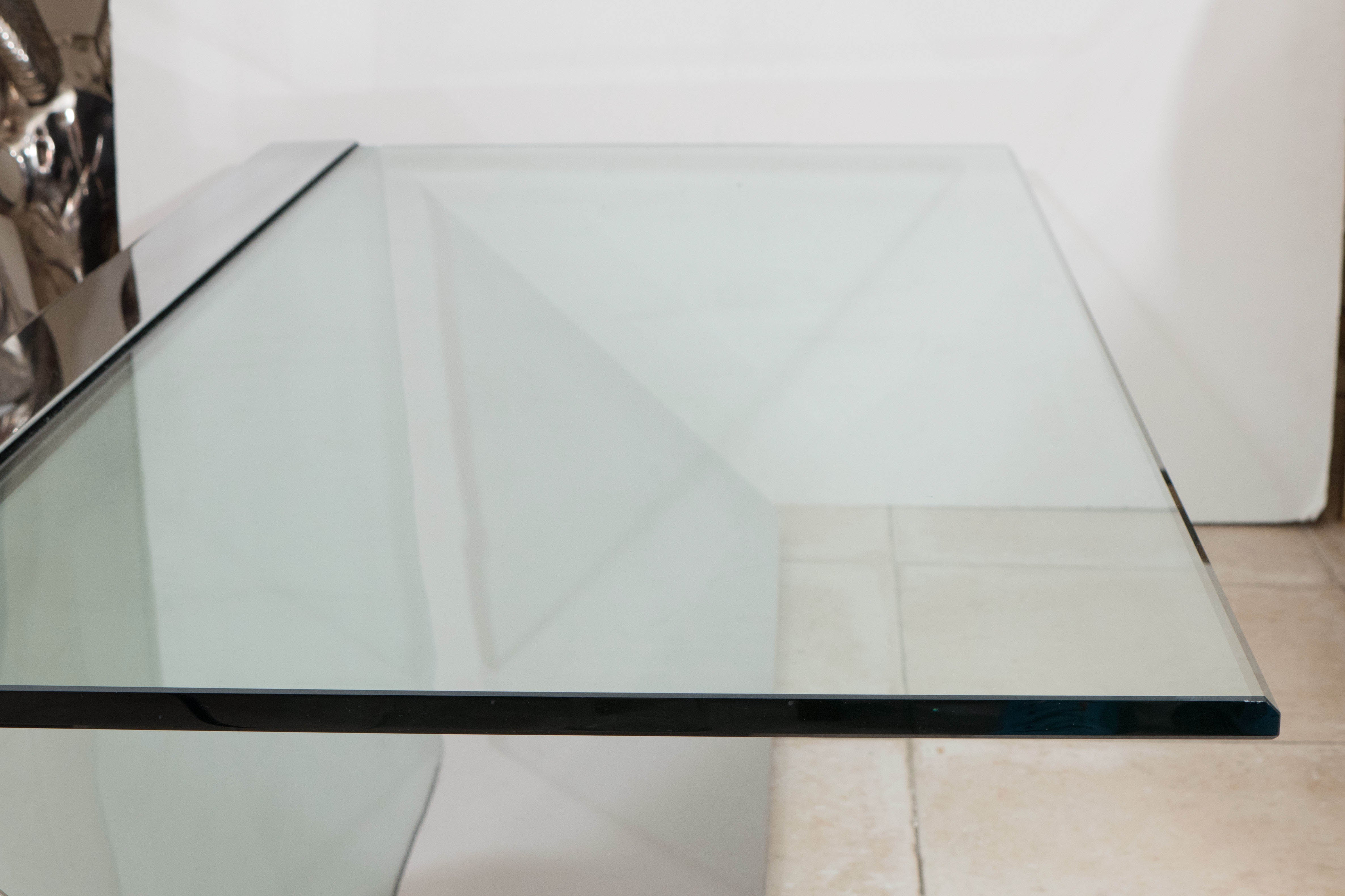 Mid-Century Modern Cantilevered Stainless Steel Coffee Table by J. Wade Beam for Brueton