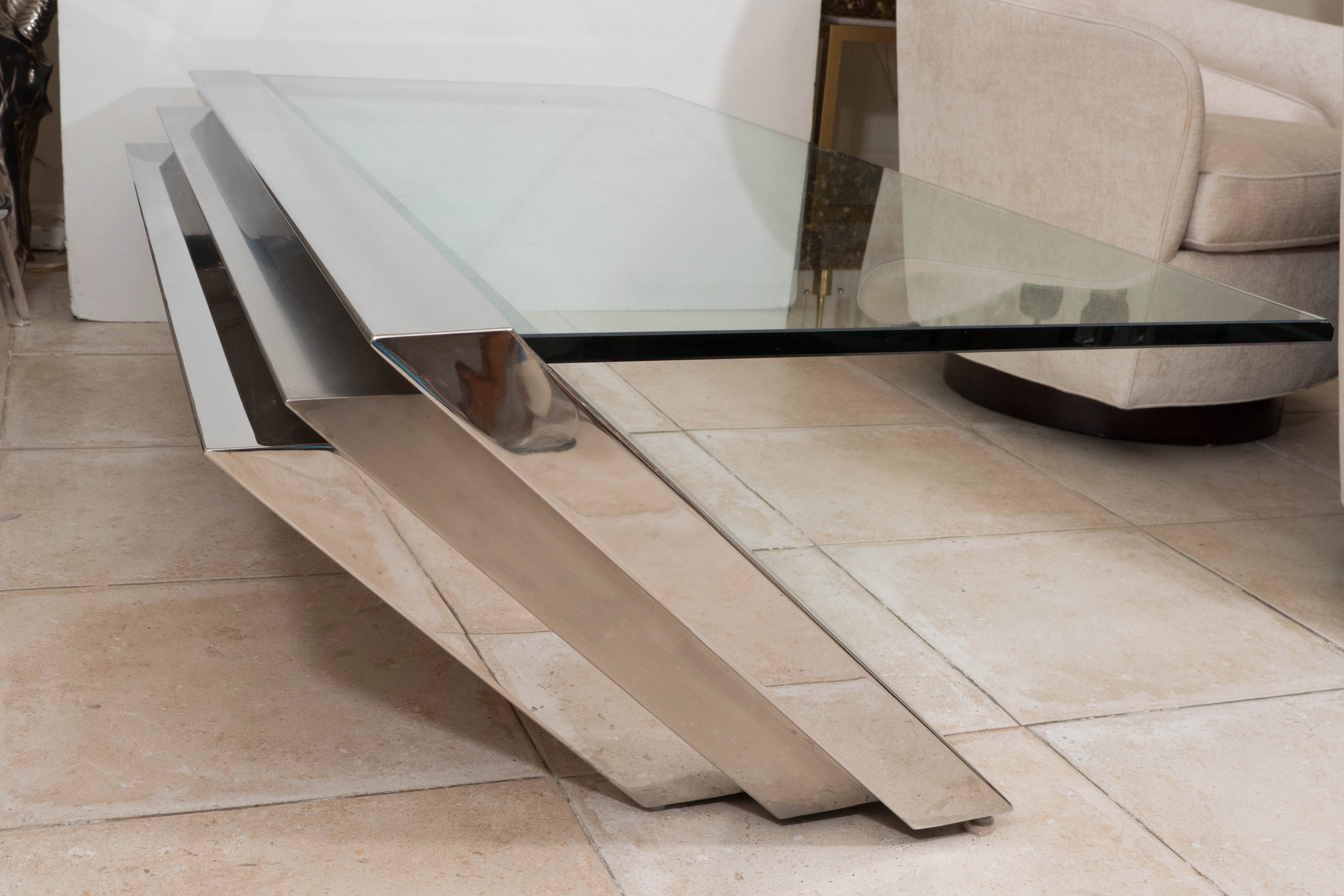 American Cantilevered Stainless Steel Coffee Table by J. Wade Beam for Brueton