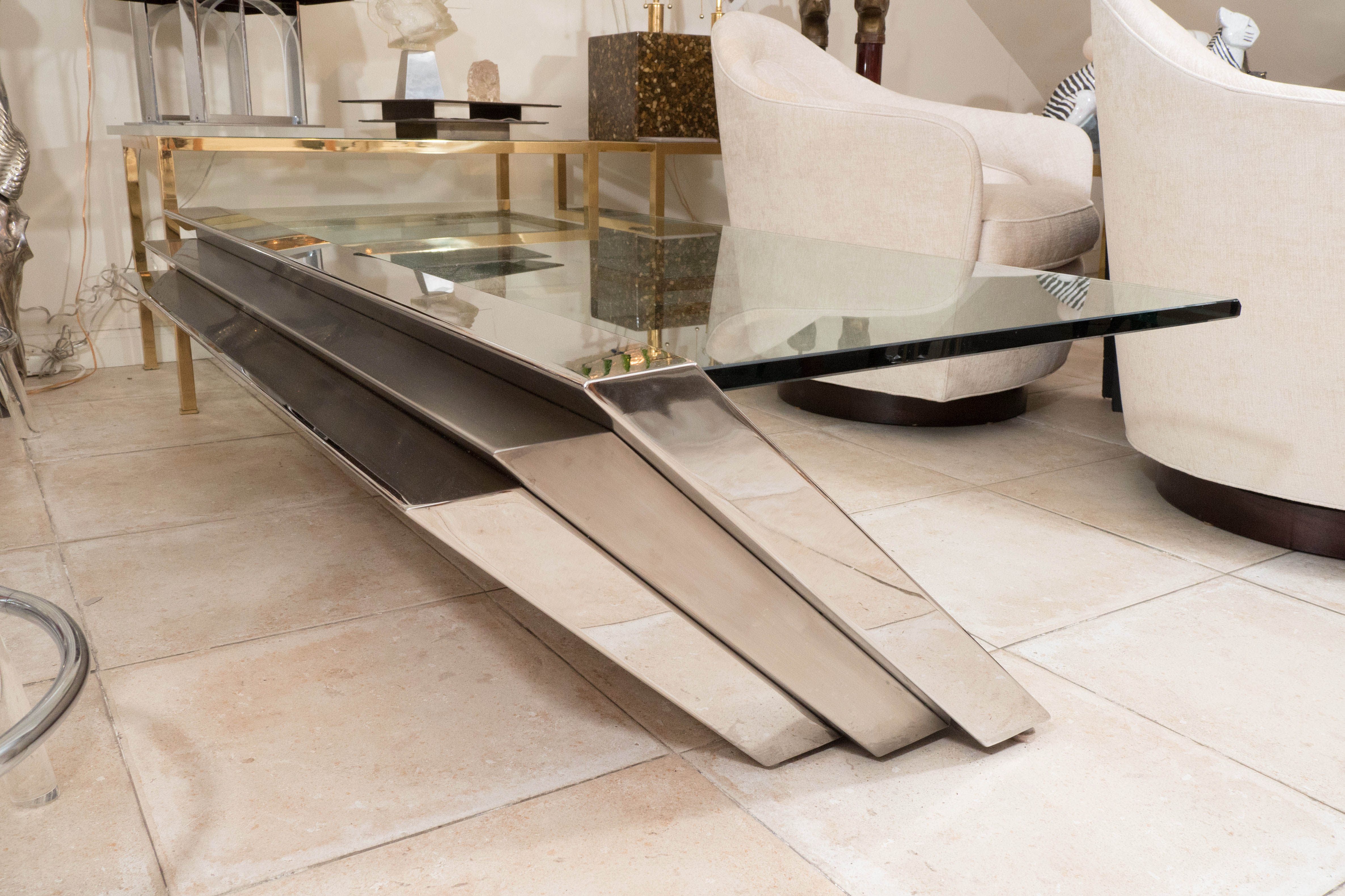 Cantilevered Stainless Steel Coffee Table by J. Wade Beam for Brueton 1
