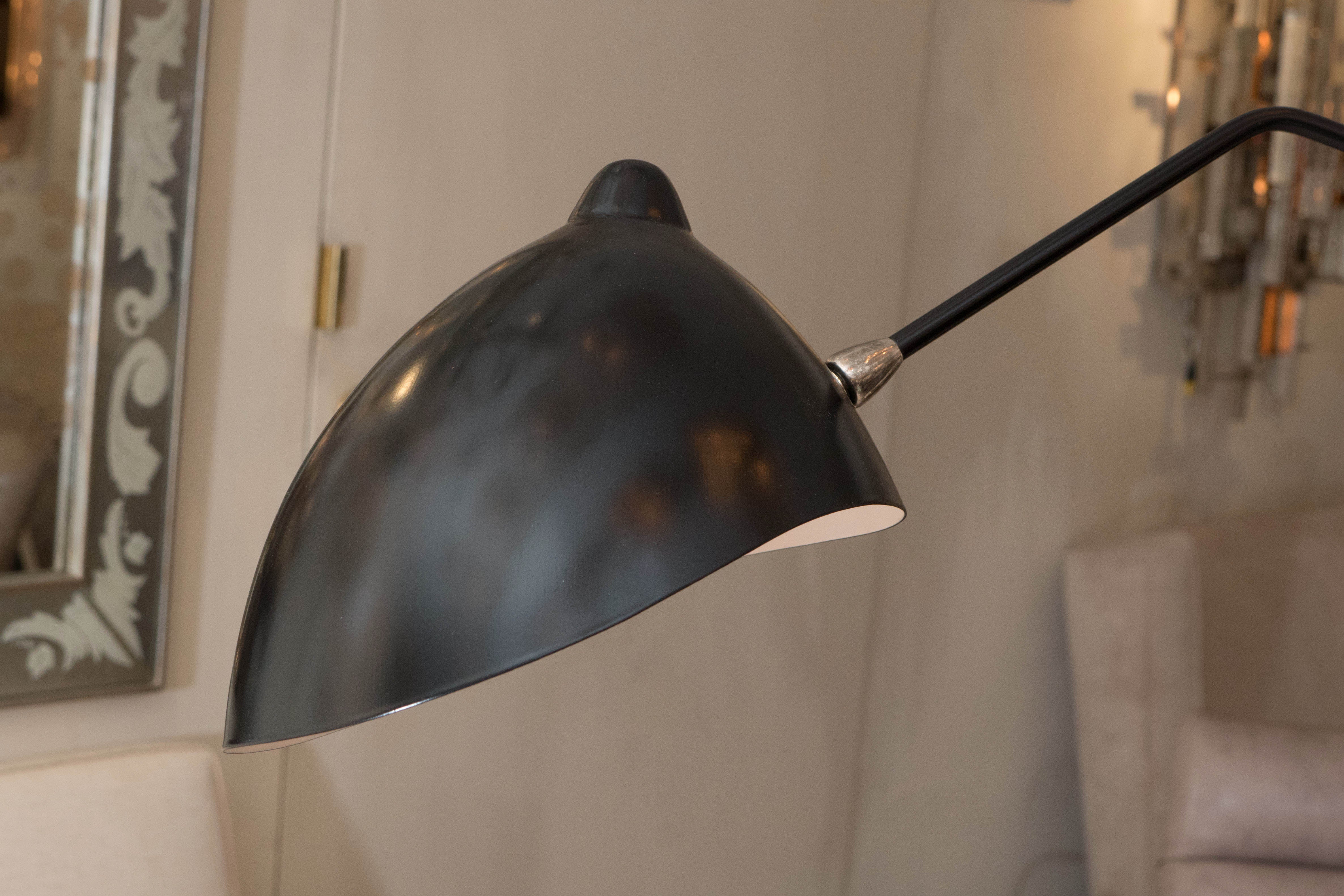 Black Enameled Metal and Brass Standing Floor Lamp 2