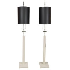 Pair of Lacquered Wood and Patinated Brass Floor Lamps