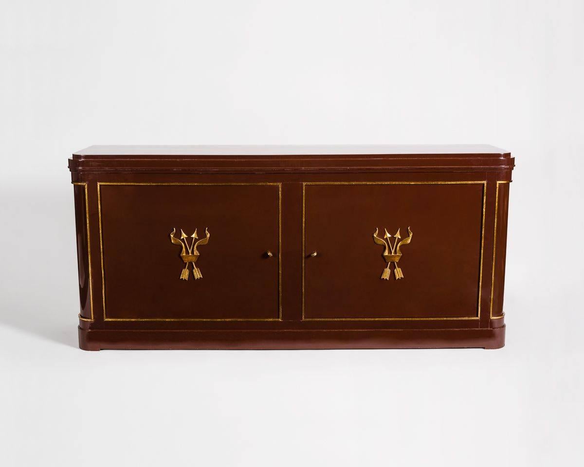 Maison Ramsay sideboard, France, circa 1940. Fine lacquered sideboard with gilt accents.