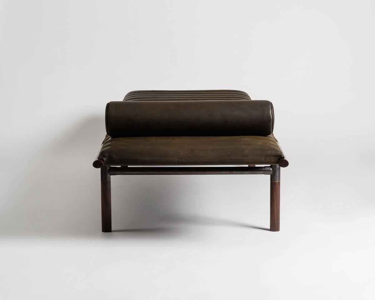 Blackened Ben Erickson, Contemporary Leather and Wood Daybed, United States, 2016 For Sale