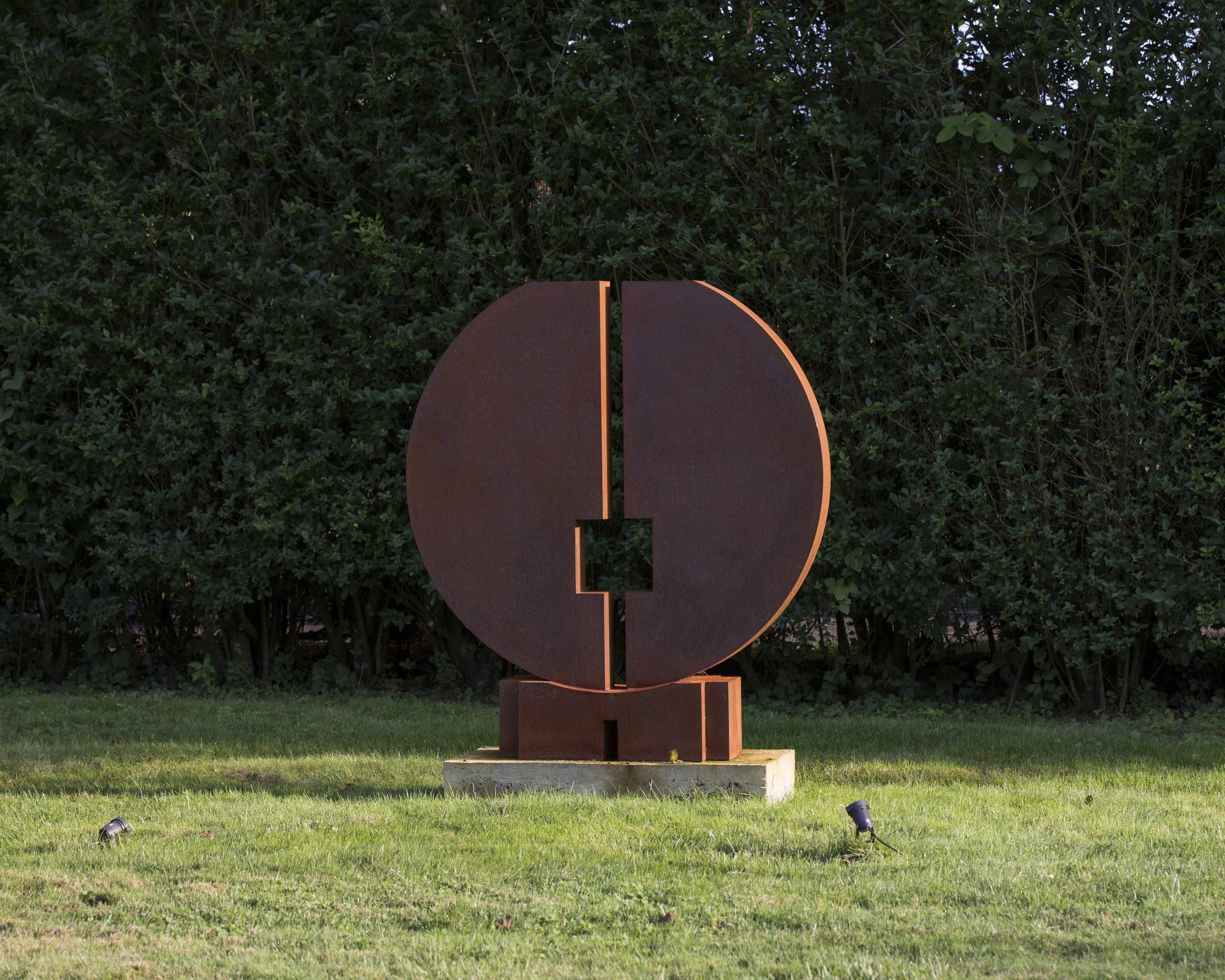 Examples of this patinated steel sculpture have been exhibited throughout Europe since the early 1980s, most notably as a tribute to the artist in 2008 in his birthplace and childhood home of Teana, Italy.