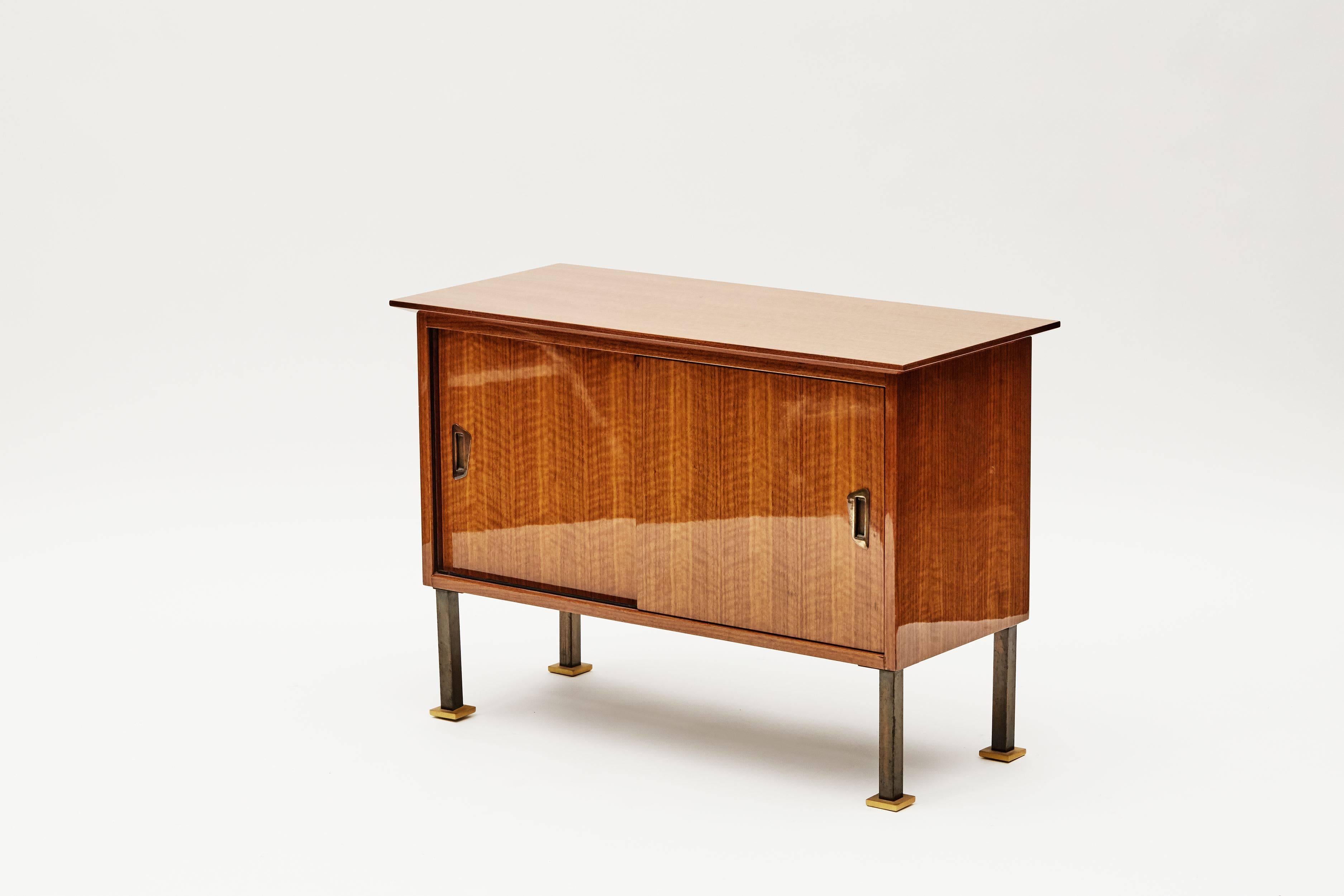 Maison Leleu, Cabinet with Dual Sliding Doors, France, C. 1960 In Good Condition In New York, NY