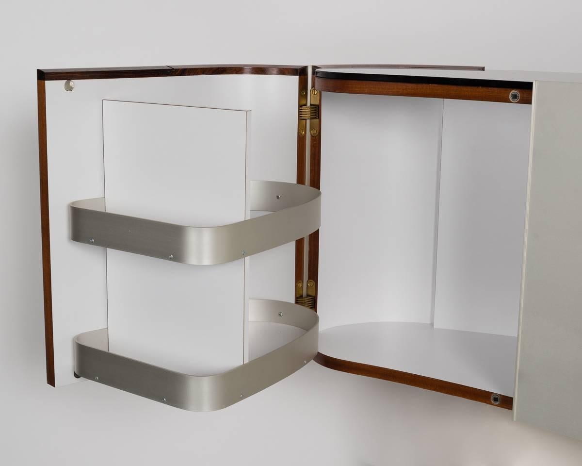 Late 20th Century Maxime Old, Suspended Curved Bar Cabinet in Aluminum Finish, France, C. 1971