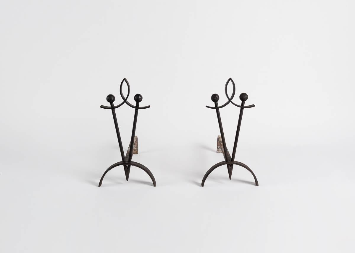 Pair of tapered andirons from France.