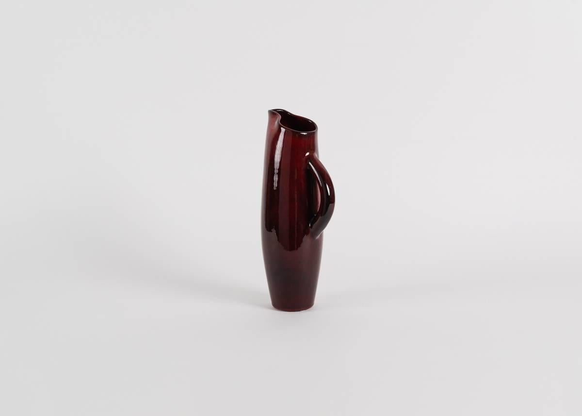 20th Century Pol Chambost, Pitcher and Seven Cups with Red and White Glaze, France, 1972