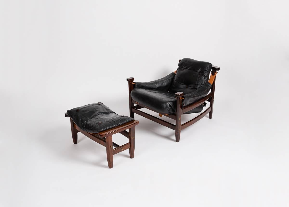 Brazilian Jean Gillon, Leather Chair and Ottoman, Brazil, circa 1960s For Sale