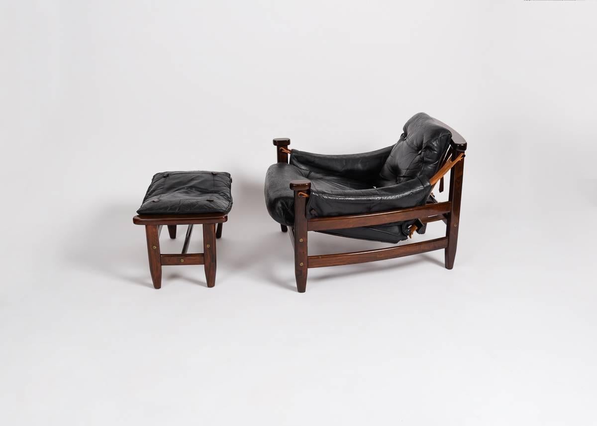 Jean Gillon, Leather Chair and Ottoman, Brazil, circa 1960s In Good Condition For Sale In New York, NY