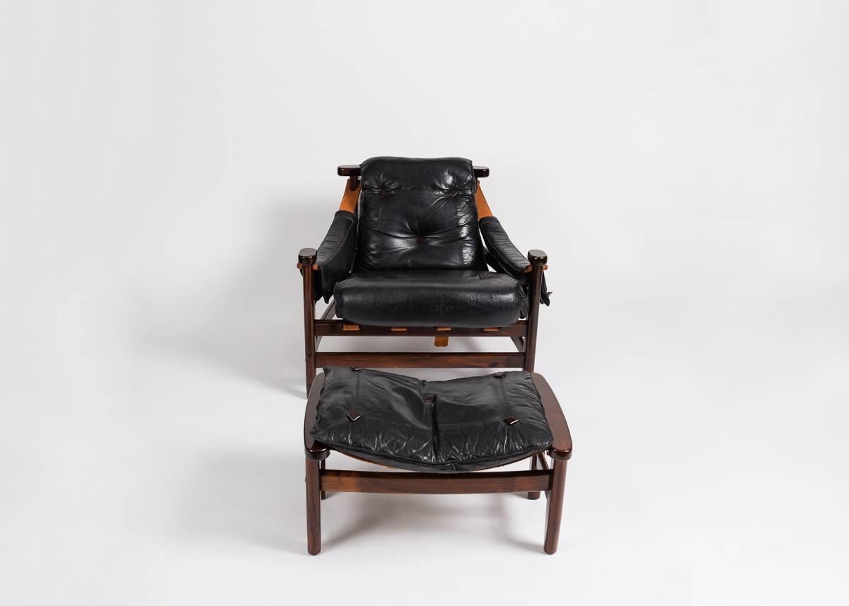 Mid-Century Modern Jean Gillon, Leather Chair and Ottoman, Brazil, circa 1960s For Sale