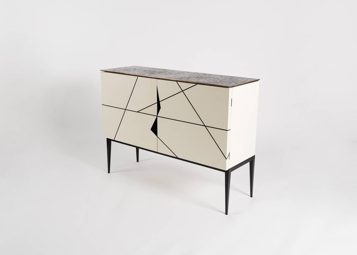 Inlay Achille Salvagni, Giò, Bronze and Parchment Bar Cabinet, Italy, 2015