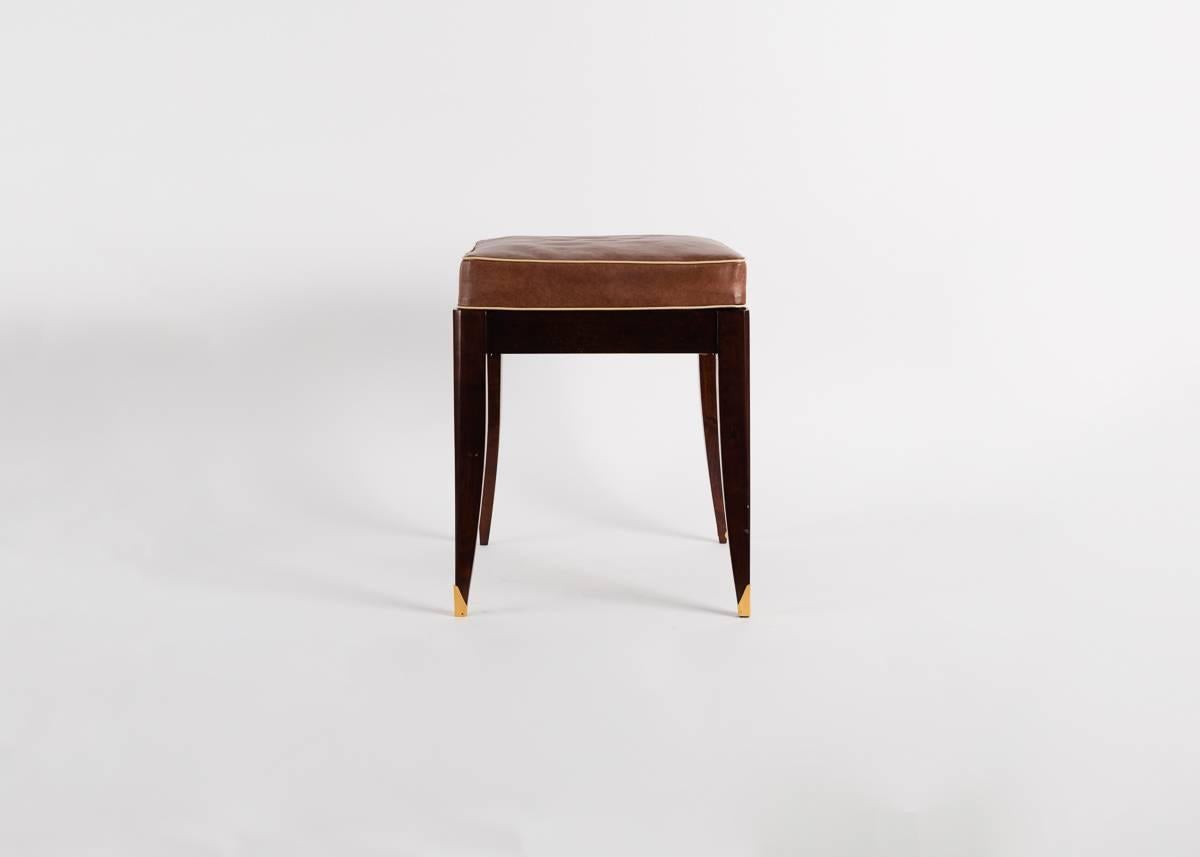 French Adjustable Square Piano Stool, Red Upholstery, France