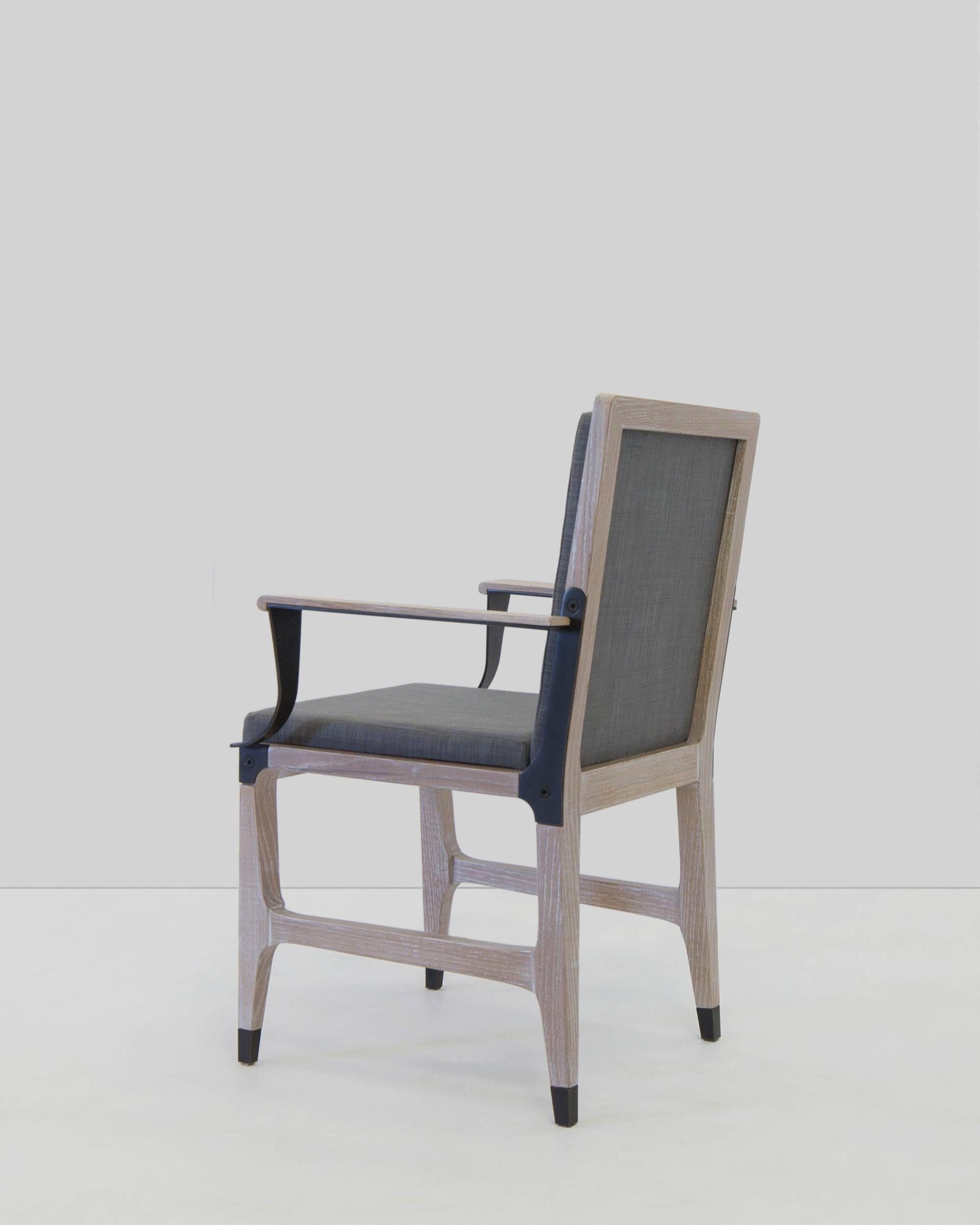 American Mark Zeff, Bronze and Limed Oak Dining Armchair, USA, 2015
