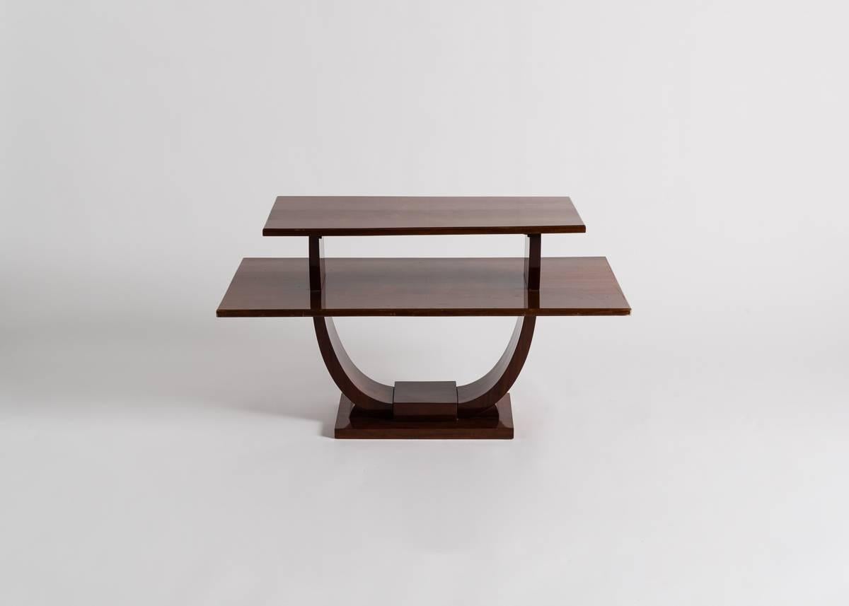Fine early Art Deco two-tiered flamed mahogany side table by Jules Leleu (1883-1961)

Illustrated in Mobilier et Décoration 1931, p. 490 and p. 491 (Interiors of the Comtesse de Marchena's residence).