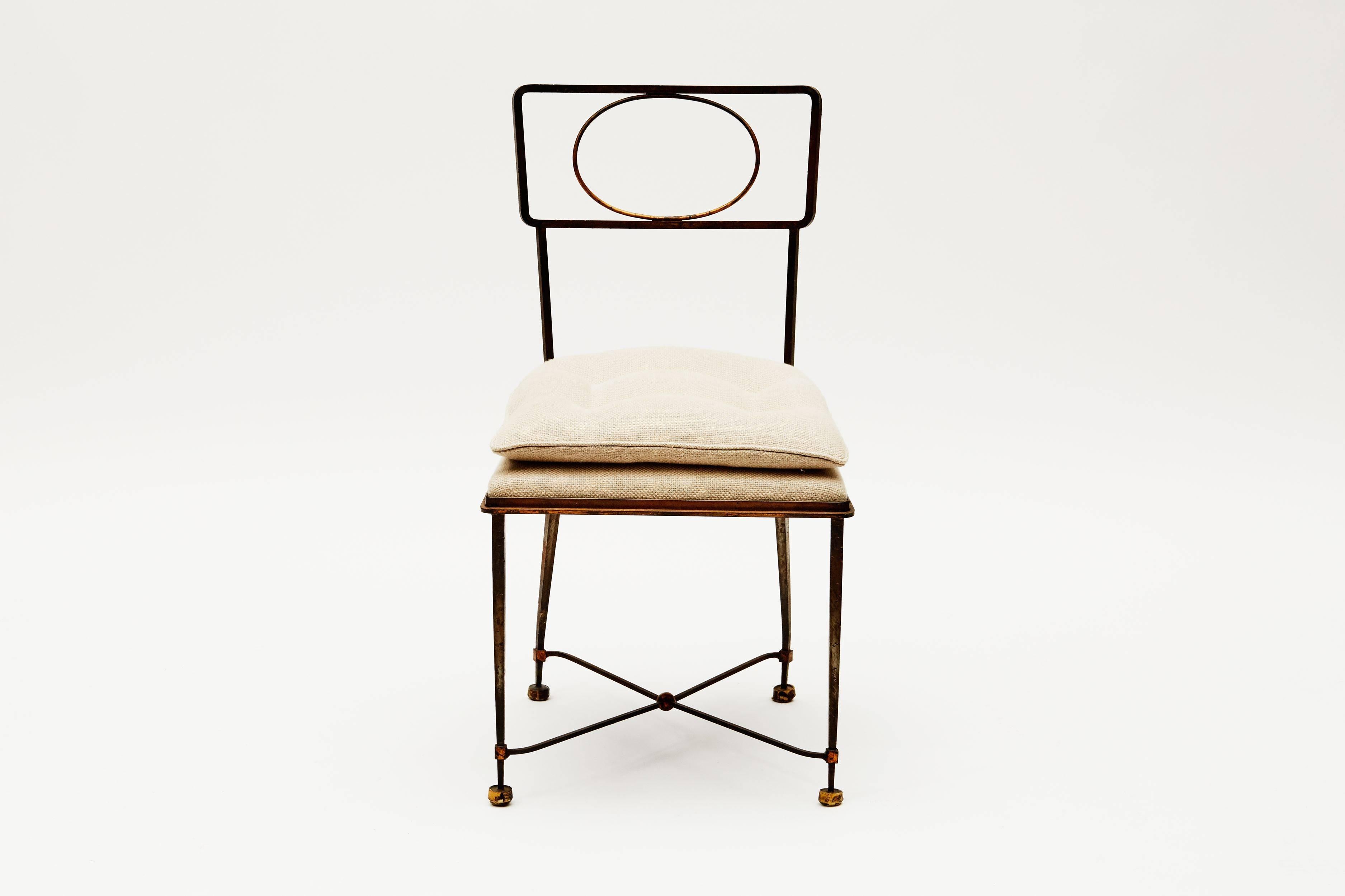 French Gilbert Poillerat, Fine Cushioned Side Chair, France, C. 1947